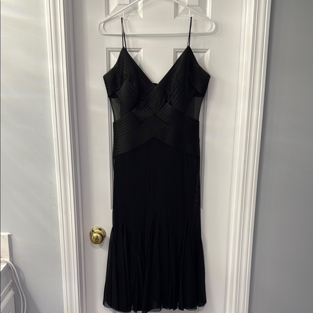 Cachet Black Pleated Slip Dress Spaghetti Strap